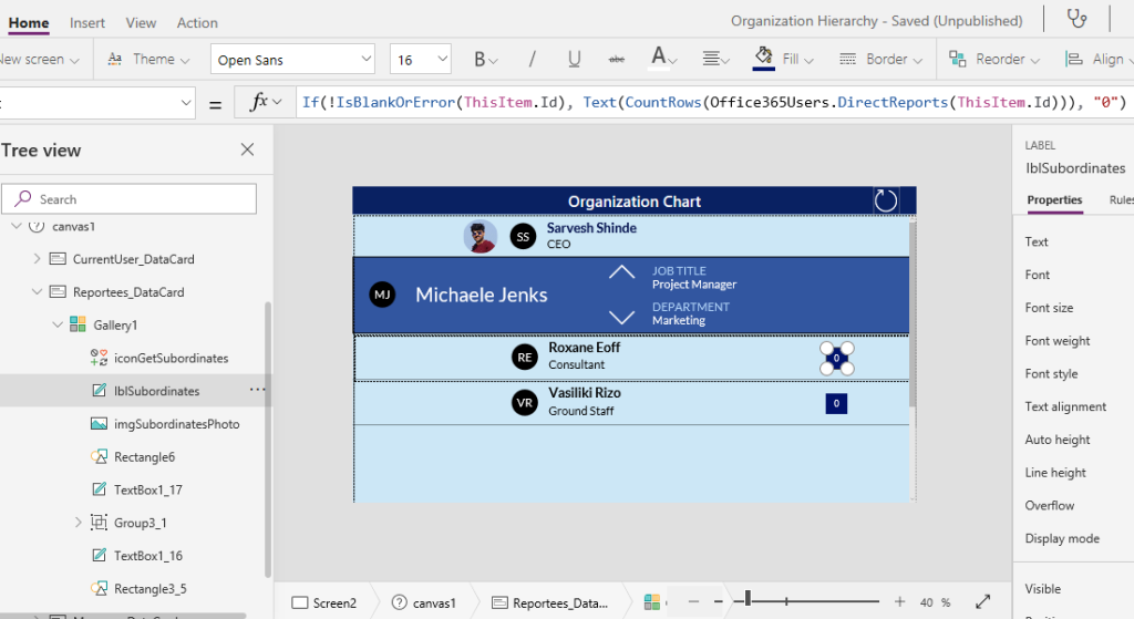 Organization Chart Using PowerApps In SharePoint Online